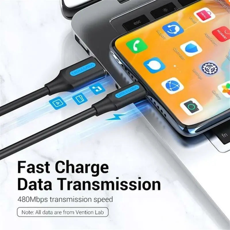 Cable Carga Y Datos Celular Usb-c A Usb 2,0 3a 0,25m Vention Negro