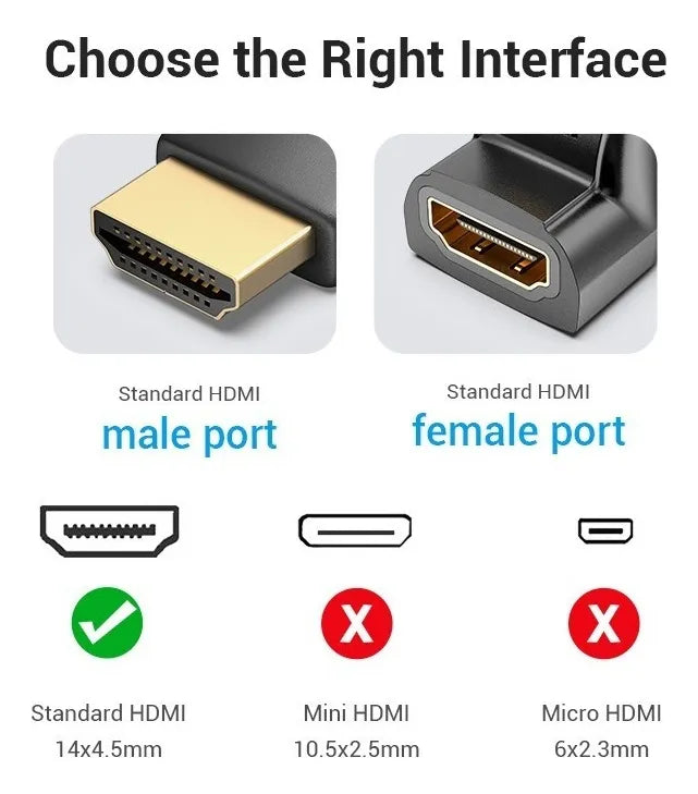 Adaptador X2 Hdmi Macho Hdmi Hembra Codo 270° 4k Hd Vention