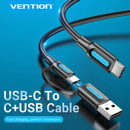 Cable Usb-c + Usb 2 En 1 A Usb-c 3a 60w 20v 1m Vention Negro