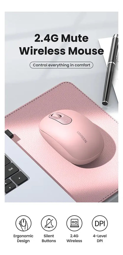 Mouse Usb Inalambrico 2400dpi Rosa Wireless 10m Ugreen Rosa