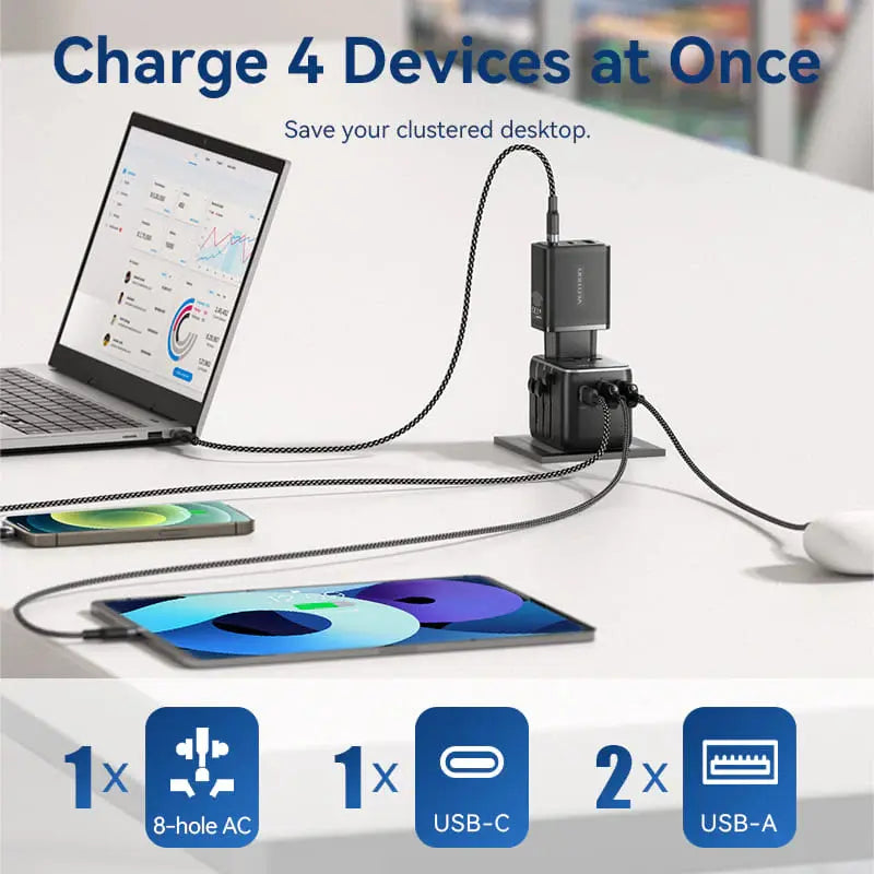 Cargador Universal De Viaje Usb 20w 3a Bivolt Vention Negro