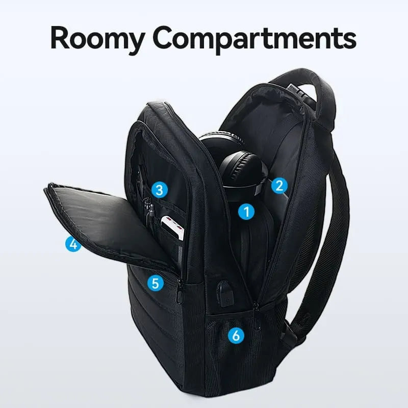 Mochila Porta Notebook 15,6 Candado Resistente Agua Vention Negro Liso