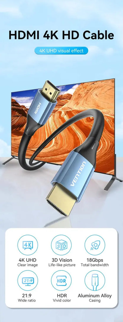 Cable Hdmi 2,0 - 4k 60hz 3d Hdr Hdcp 18gbps 1 M Azul Vention