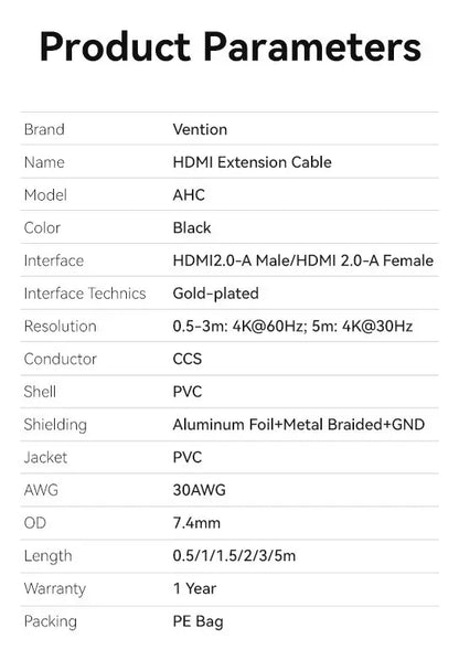 Cable Adaptador Extensor 1 Metro Hdmi Hembra A Macho Vention