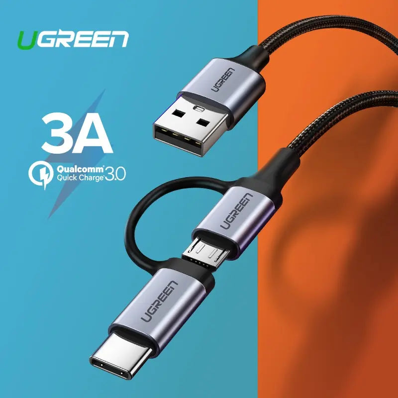 Cable De Carga 2 En 1 Usb A Usb C + Micro Usb 1m Ugreen Negro