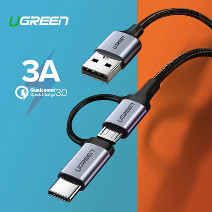 Cable De Carga 2 En 1 Usb A Usb C + Micro Usb 1m Ugreen Negro