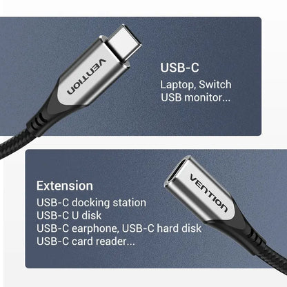 Cable Extensor Usb C 0,5 M Algodon Mallado Vention Negro