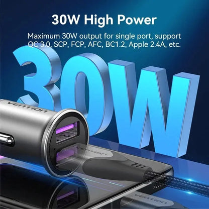 Cargador Auto Doble Puerto Usb 12v 24v Carga Rapida Vention Negro