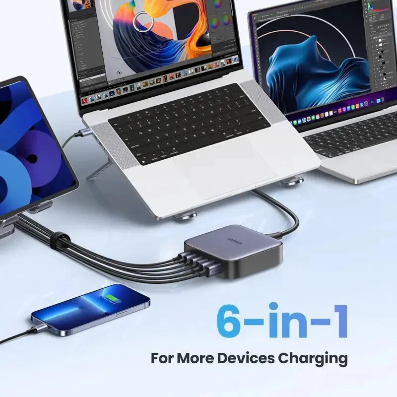 Cargador Premium 6 En 1 Usb-c X4 Usb X2 Alumino 200w Ugreen Negro