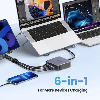 Cargador Premium 6 En 1 Usb-c X4 Usb X2 Alumino 200w Ugreen Negro