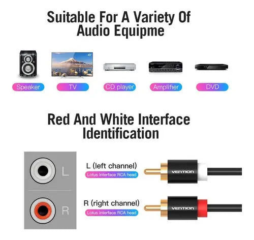Cable De Audio 2rca A 2rca Alta Calidad Sonido 1m Vention