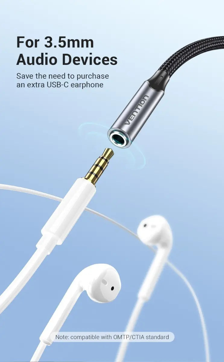 Adaptador Usb C A Auxiliar Jack 3,5mm Hembra 1m Vention Negro