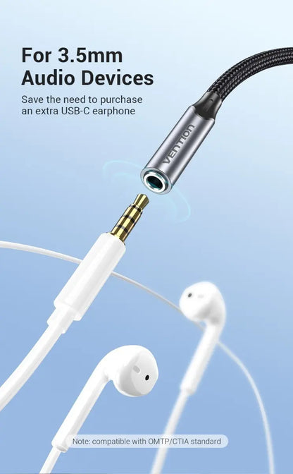 Adaptador Usb C A Auxiliar Jack 3,5mm Hembra 1m Vention Negro