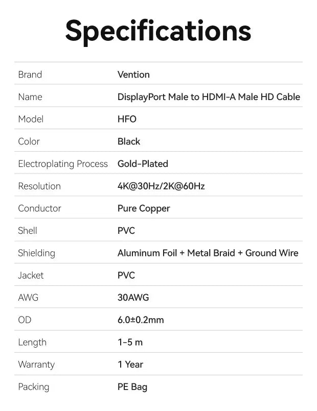 Cable Display Port A Hdmi 4k 30hz 2k 60hz 3d 1 M Vention
