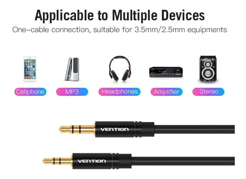Cable Audio Auxiliar 2m Jack 3,5mm Macho A Macho Vention