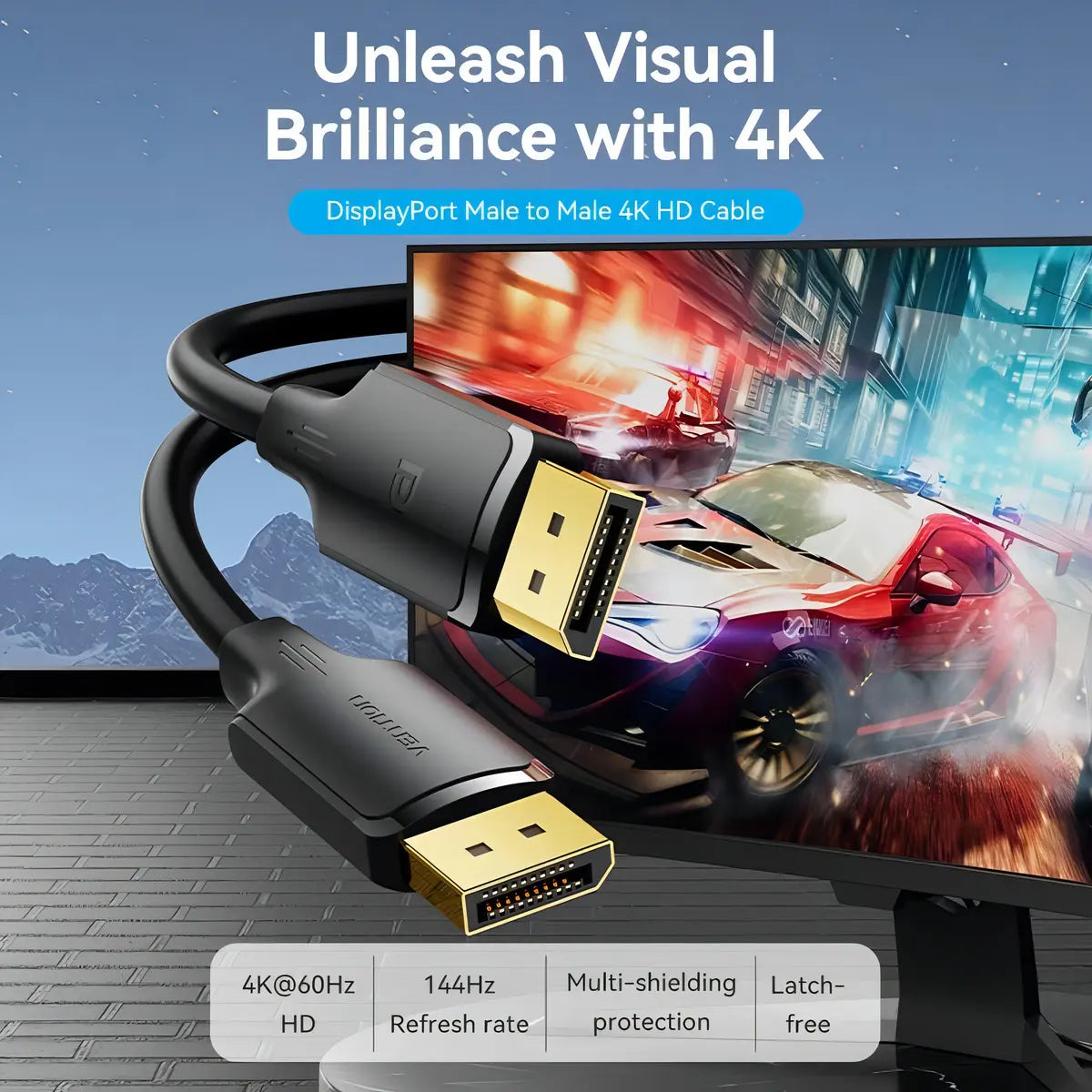 Cable Displayport 4k 60hz G-sync Freesync 2 Metros Vention
