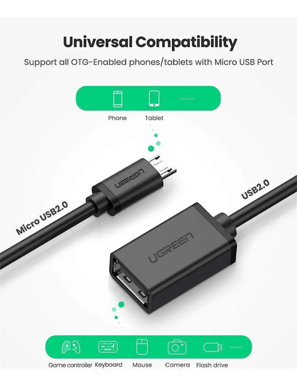 Cable Adaptador Otg Micro Usb A Usb 2,0 Hembra Ugreen Negro
