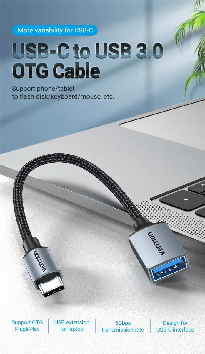 Adaptador Usb C A Usb Hembra 3,0 Otg Pc / Celular Vention Negro