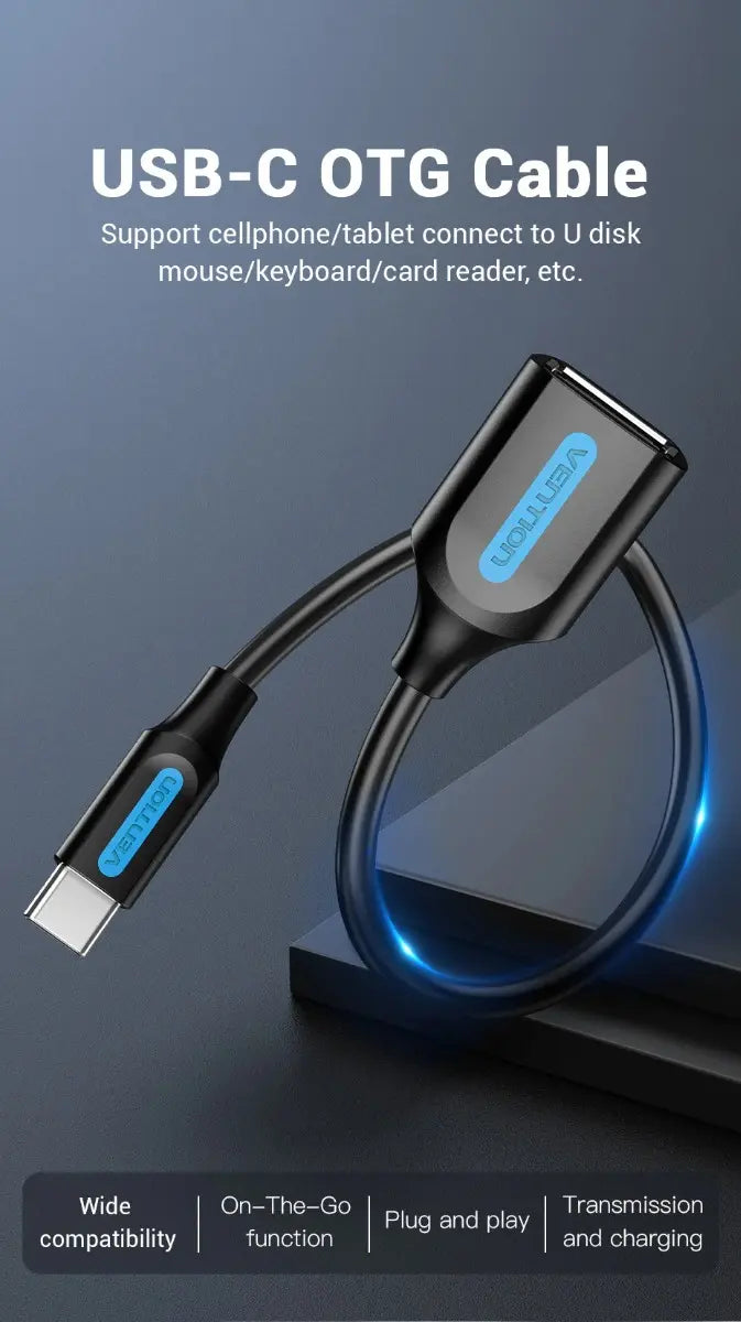 Cable Adaptador Usb Tipo C A Usb Otg Hembra Celular Vention Negro
