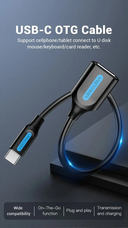 Cable Adaptador Usb Tipo C A Usb Otg Hembra Celular Vention Negro