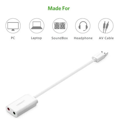 Adaptador Audio Usb A Auxiliar 3,5mm Microfono Blanco Ugreen