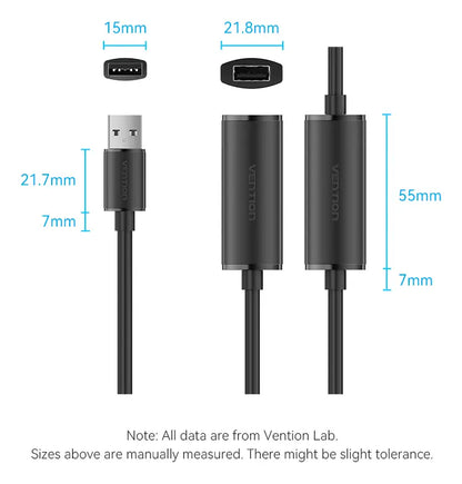 Cable Alargue Extensor Usb Activo Macho Hembra 25m Vention - Negro