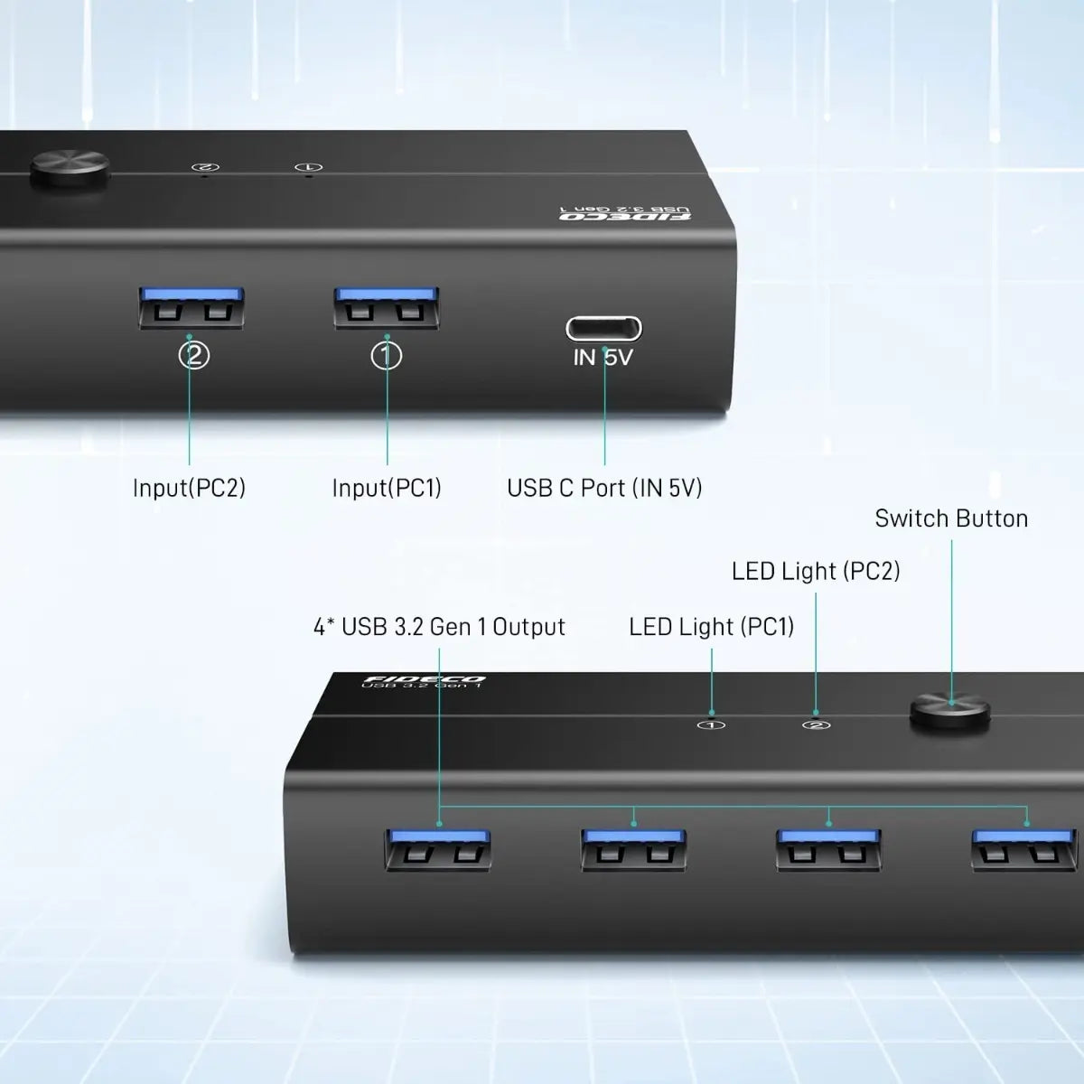 Hub Switch Usb 3,0 4 Puertos Para 2 Pcs Fideco