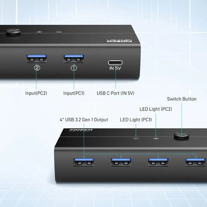 Hub Switch Usb 3,0 4 Puertos Para 2 Pcs Fideco