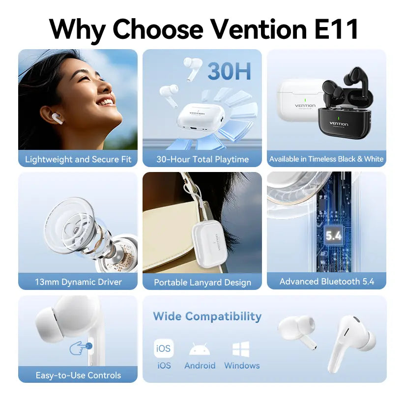 Auriculares Inalambricos Bluetooth 5,4 In-ear E11 Vention Negro