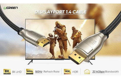 Cable Displayport Premium Dp 1,4 8k Trenzado 144hz 1m Ugreen