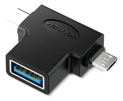Doble Adaptador Usb 3,0 A Usb Tipo C Y Micro Usb Vention Negro