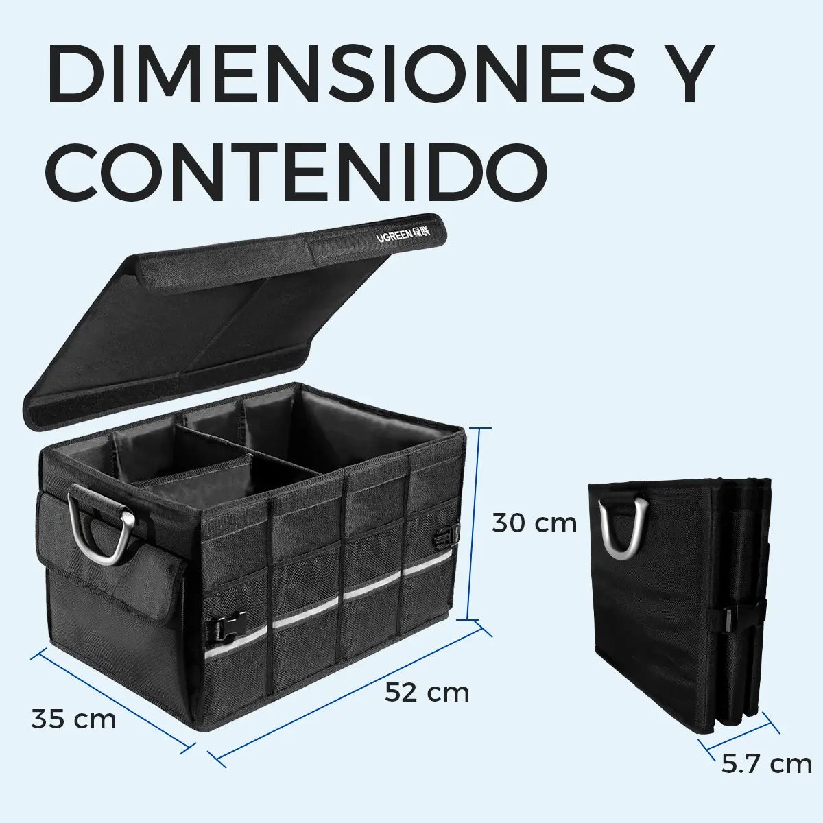 Organizador De Baul Auto Plegable Ipx5 Aluminio 55l Ugreen Liso Negro