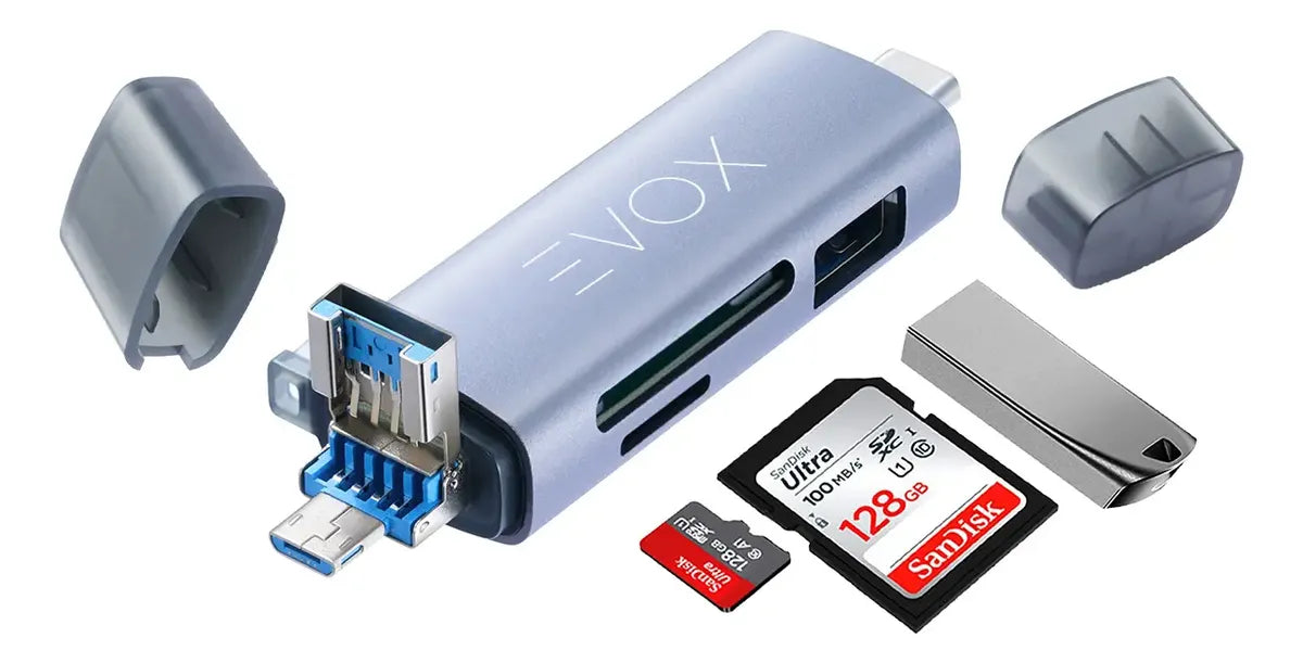 Lector Memorias Usb 3,0 Micro Usb C Sd Sdhc Tf 3 En 1 Evox Plateado