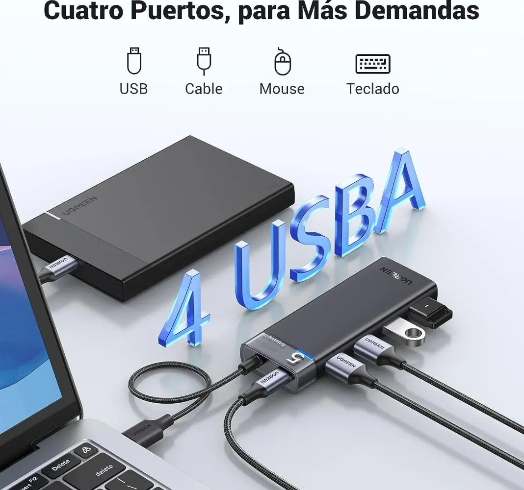 Hub Adaptador 4 Puertos Usb A 3,2 Gen1 20 Cm Trenzado Ugreen Negro