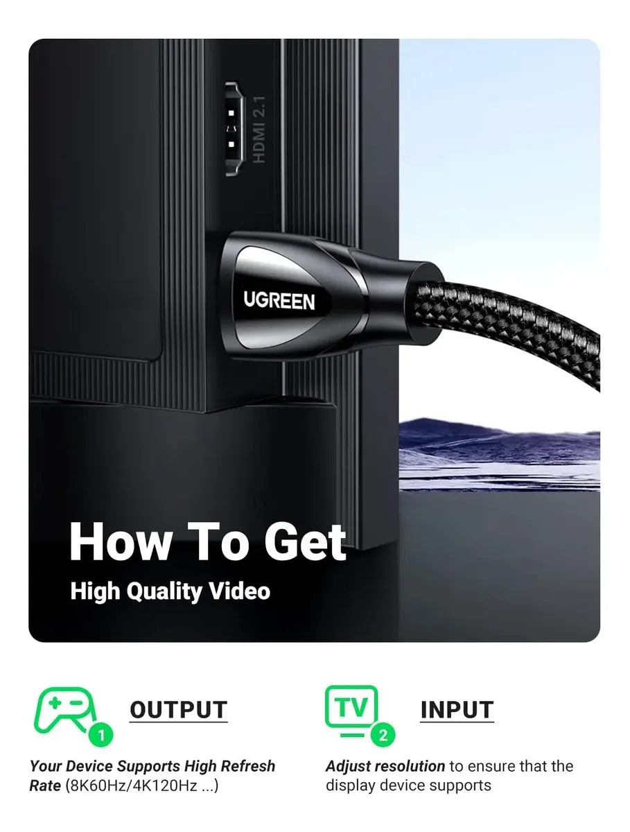 Cable Hdmi 2,1 8k 60hz Earc 48gbps Hdcp 2m Trenzado Ugreen