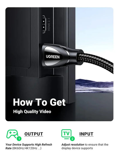 Cable Hdmi 2,1 8k 60hz Earc 48gbps Hdcp 2m Trenzado Ugreen
