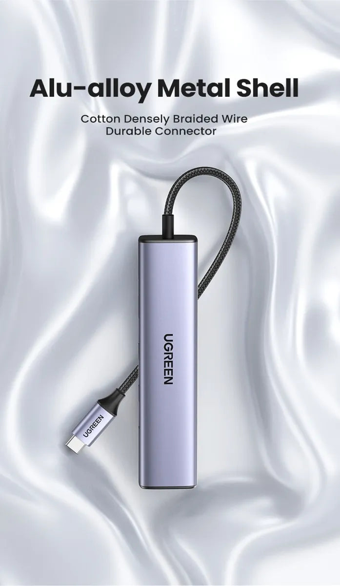 Hub Multipuerto 4 En 1 Usb-c A Usb 3,0 Rj45 Adaptador Ugreen Gris