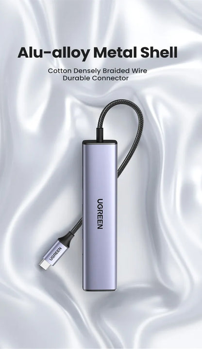 Hub Multipuerto 4 En 1 Usb-c A Usb 3,0 Rj45 Adaptador Ugreen Gris