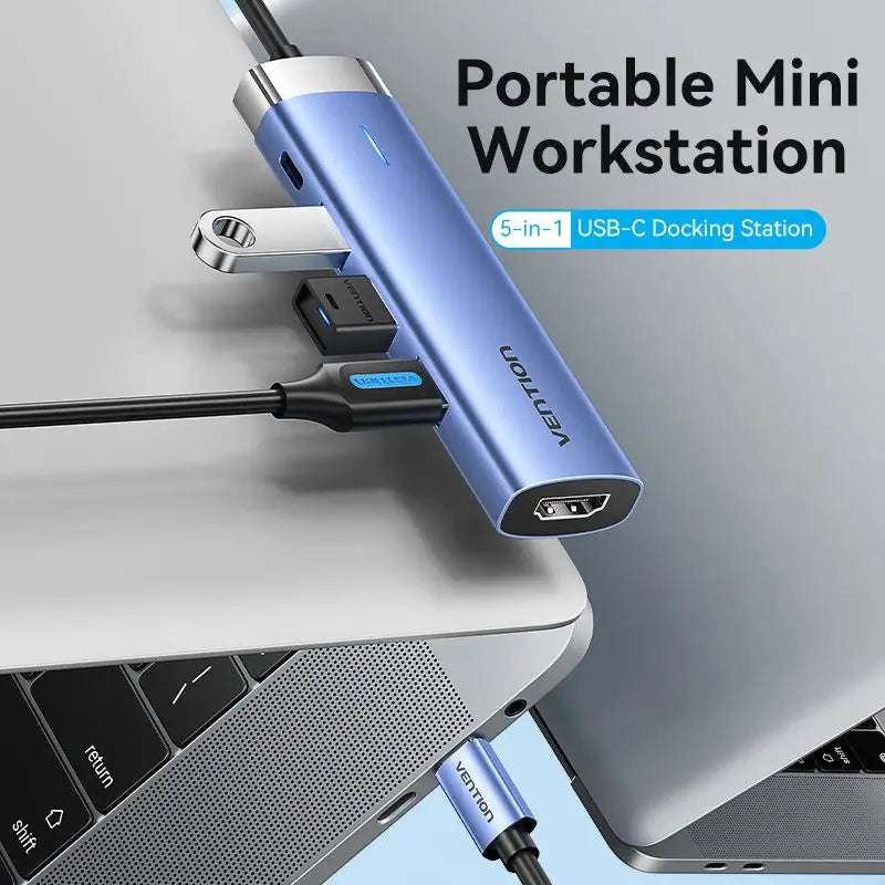 Hub Multipuerto Usb C 5 En 1 Hdmi 4k Carga 100w 3,0 Vention Azul Acero
