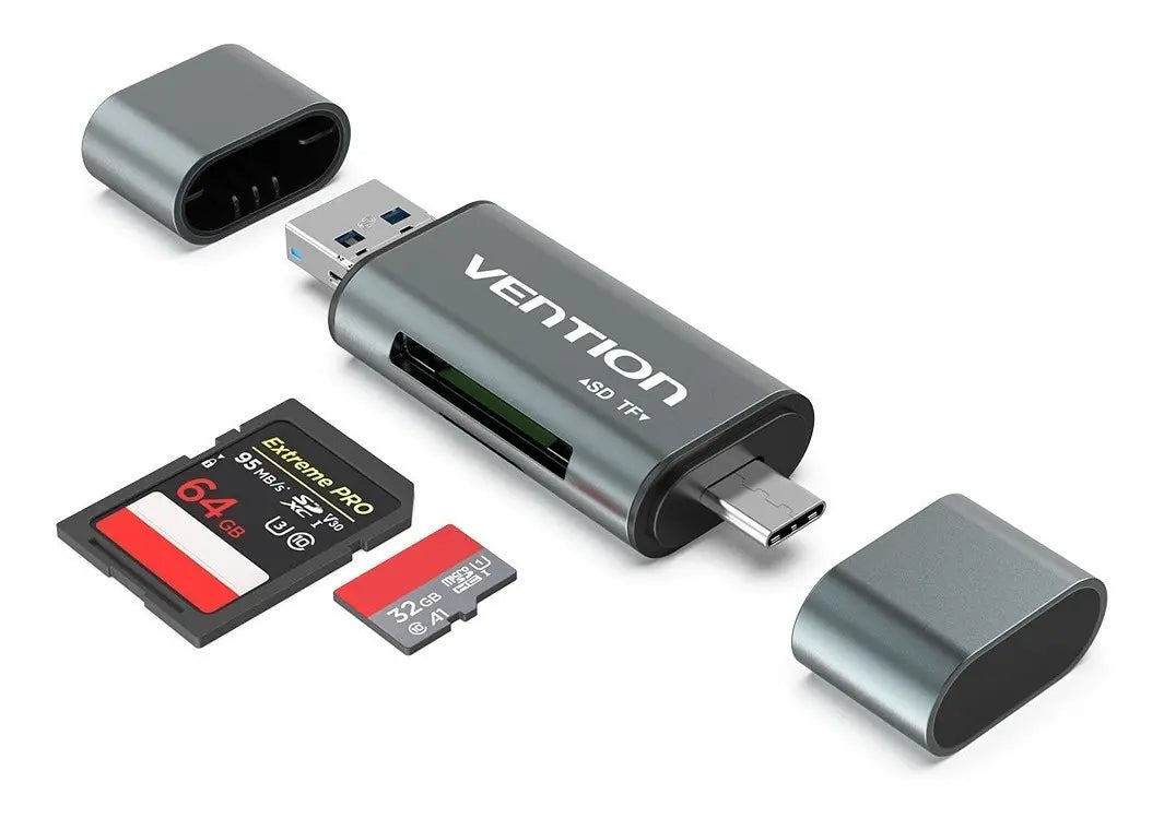 Lector De Tarjetas Sd Tf A Usb-c Usb Y Micro Usb Vention Gris
