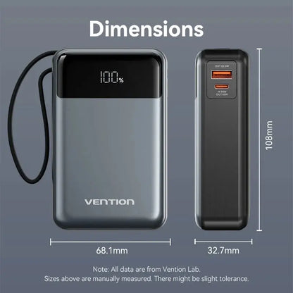 Cargador Portatil Power Bank Usb C 20000mah 65w Vention Gris Oscuro