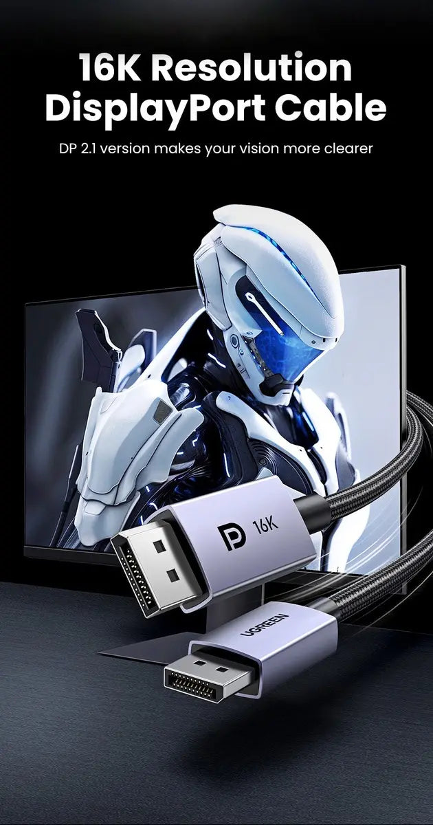 Cable Displayport 2,1 Premium 16k 240hz Hdr Gsync 3m Ugreen