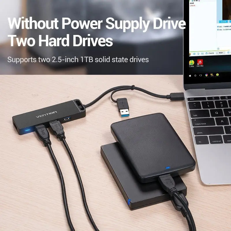 Hub Adaptador Usb Y Usb C 4 Puertos 3,0 + Micro Usb Vention Negro