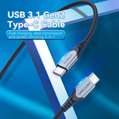 Cable Usb C 3,1 Gen 2 5 Amp Aluminio 4k Uhd 1 Metro Vention Negro
