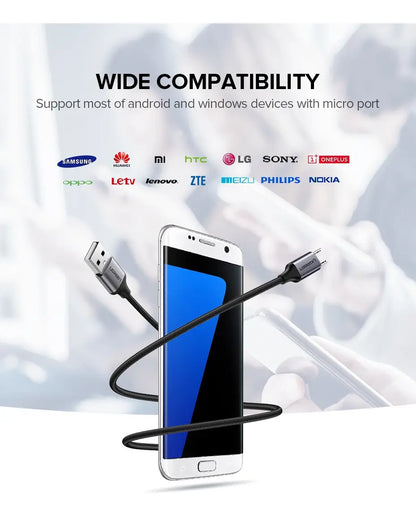 Cable Micro Usb Trenzado Aluminio 2a Carga Rapida 2m Ugreen Negro