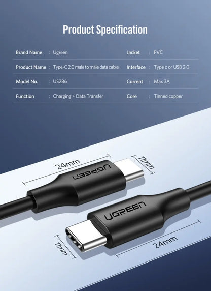 Cable Usb C Carga Rapida 3a 60w 2 Metros 480mbps Ugreen