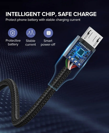 Cable Micro Usb Trenzado Aluminio 2a Carga Rapida 2m Ugreen Negro