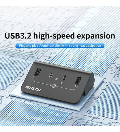 Hub Premium 4 Puertos Usb 3,0 + Usb C 10 Gbps Fideco Negro