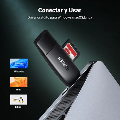 Lector Tarjeta Sd Tf 2 En 1 Usb-c Usb 3,0 Dual Negro Ugreen Negro