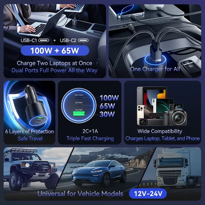 Cargador De Auto Rapido Usb C 3 Puertos 165w Celular Vention Plateado